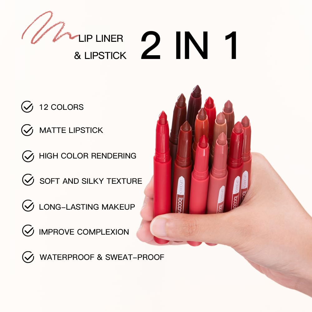 ibcccndc 6PCS Lip Liner and Lipstick Set - High Pigmented Creamy Matte Lip Liner Pencil Set for Girls and Women, Lip Makeup Gift Sets - Includes Nude and Red Lip Liners, Waterproof Formula (A)