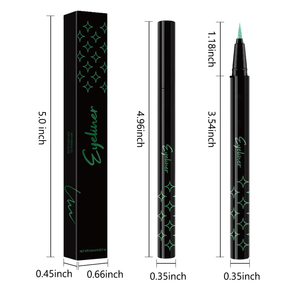 Green Metallic Glitter Liquid Eyeliner Pen โ Long-Lasting Sparkly Waterproof Eyeliner for Women & Men โ Tattoo-Effect Eye Makeup for Parties โ Delineador Lรญquido con Brillo 06