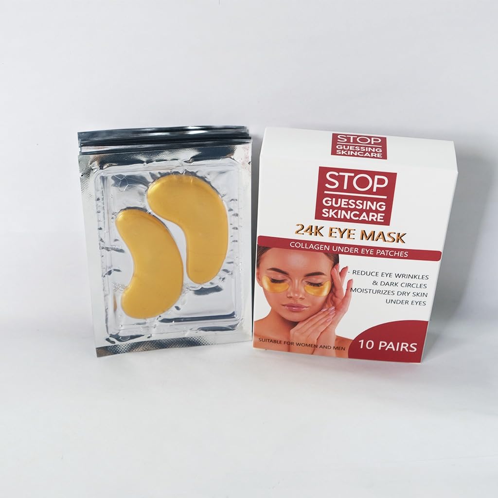 Under Eye Patches (10 Pairs) - Golden Eye Mask with Amino Acid & Collagen, Cooling Eye Care for Wrinkles, Puffy Eyes & Dark Circles, Skincare Treatment for Men & Women, USA Tested