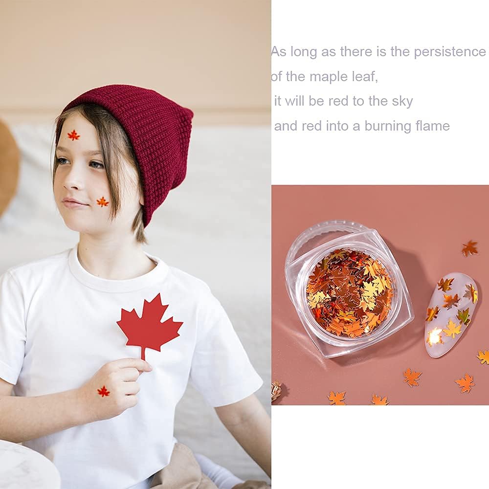 5 Bags Fall Holographic Nail Art Maple Leaf Sequins Glitters, Nails Decorations Supply Gel Polish Manicure Tips Accessories Autumn Maple Leaves Nail Design Glitter Flakes Set