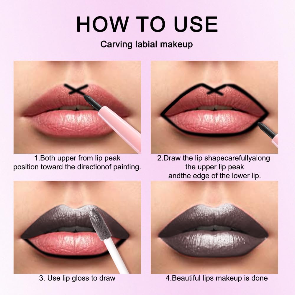 evpct Black Metallic Glitter Lip Liner and Lipstick Combo Lip Gloss Stain Set Makeup for Women Long Lasting Waterproof 24, Goth Gothic Halloween Metallic Shimmer Frosted Iridescent Liquid Lipstick 17