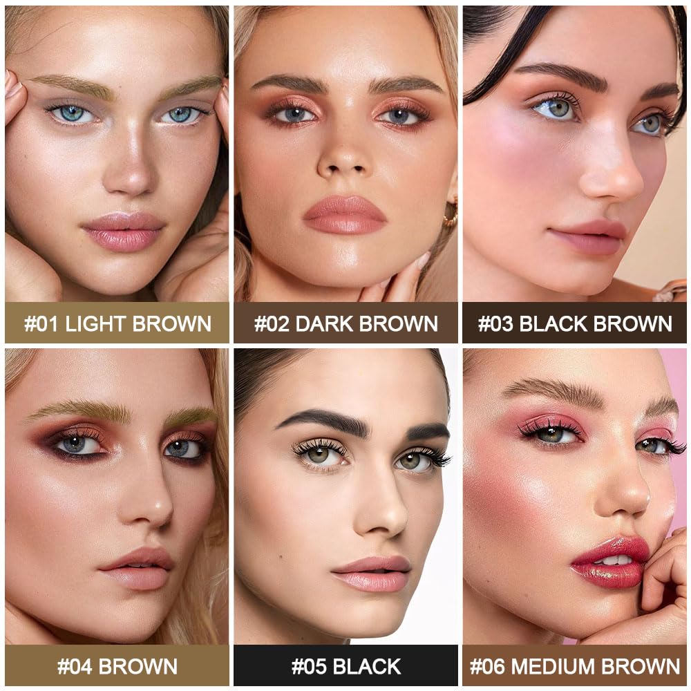 evpct 1Pcs Brown Magic Microblading Eyebrow Contouring Pen Brow Pencil, with 4 Brush Micro-Fork-Tips Precise Applicator, with Dual-ended Eyebrow Brush, Hair Like Strokes, Natural Looking Brows