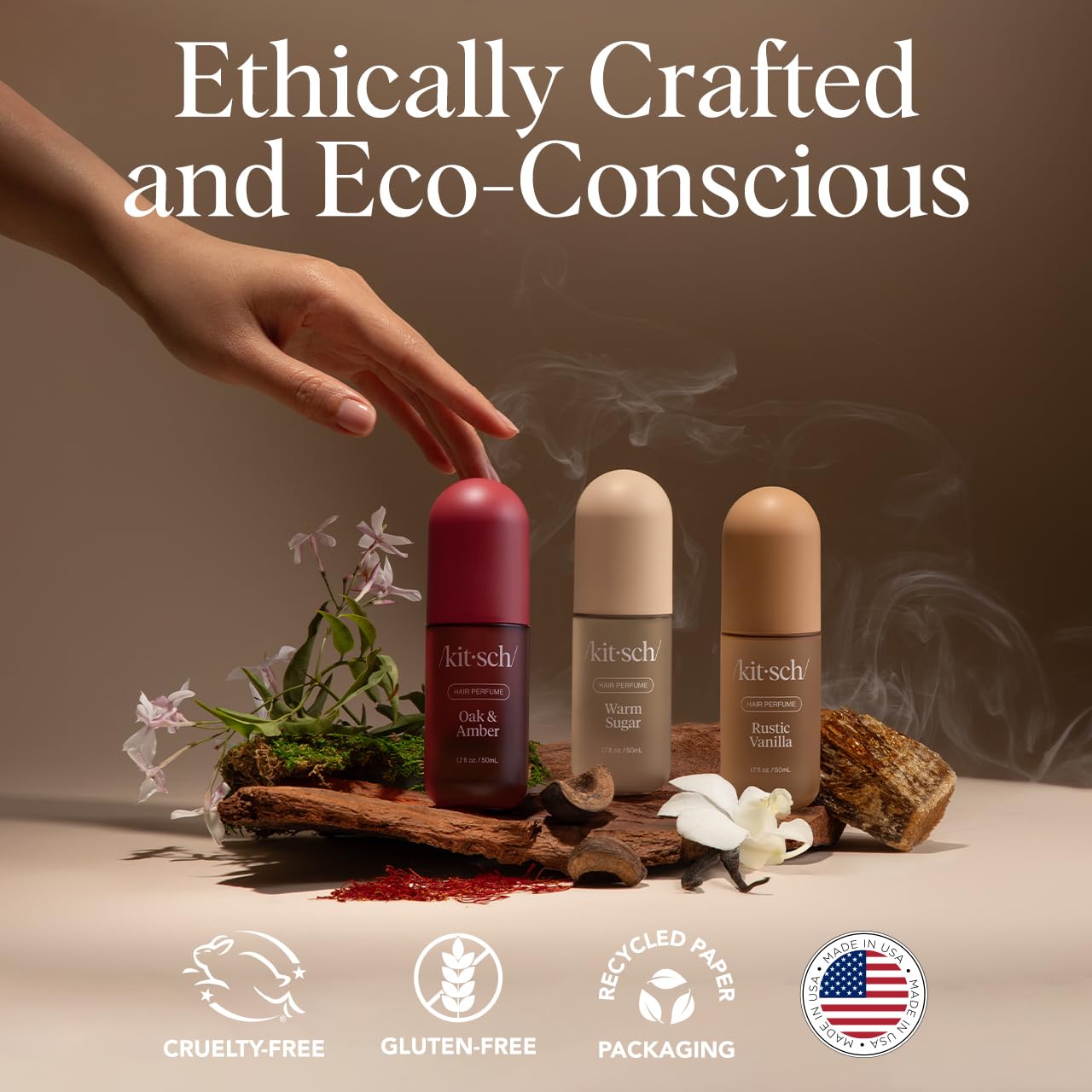 Kitsch Hair Perfume for Women - Rustic Vanilla | Clean, Deodorizing & Patented Odor-Eliminating Technology Hair Spray & Body Mist - Freshen Hair, Pillows - Warm Tonka, Vanilla & Cedar Blend - 50 mL