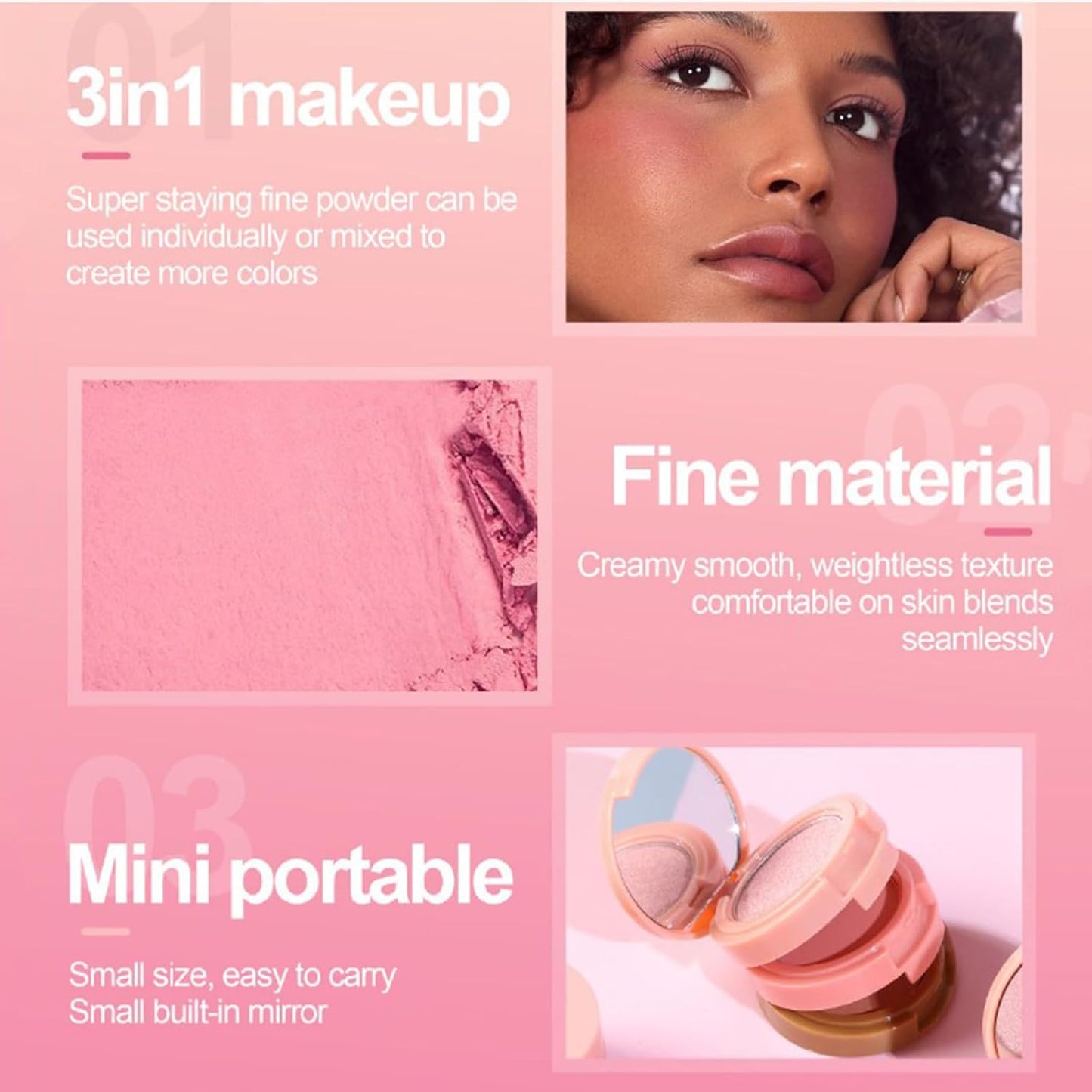 Makeup Eyeshadow Palettes, 3-in-1 Protable Multifunction Blush Highlighter Contour Palettes with 3 Trend Colors for Daily Natural Luster Makeup, Waterproof Long Lasting - 2 Pack #4