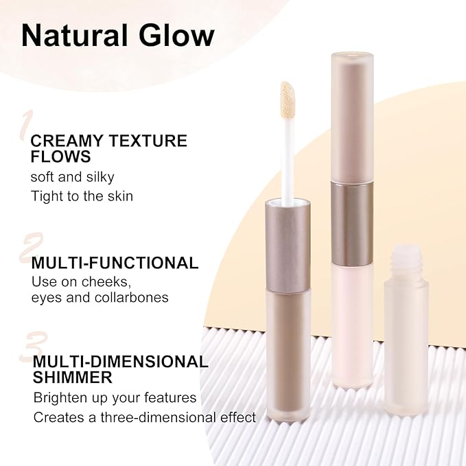2 in 1 Bronzer and Highlighter Stick,Non-greasy & Non-drying Contour Pencil,Easy to Create a Natural Shimmery Finishing,Long Lasting & Waterproof Face Brighten Make up Pen