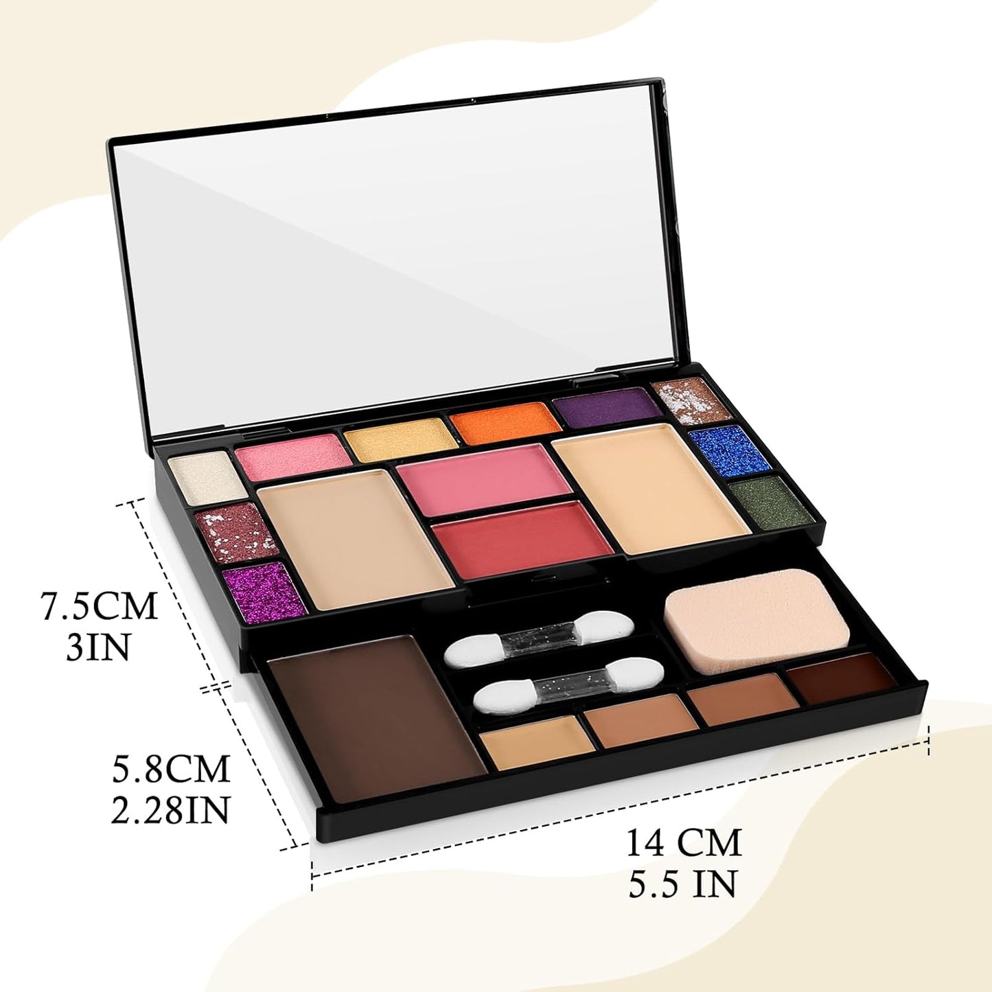 Makeup Palette Set, Makeup Kit for Women, 19 Color Makeup Set Include Matte Glitter Eyeshadow, Contour, Highlighter, Concealer, Eyebrow Powder, Blush, Mirror, Makeup Brush, Sponge
