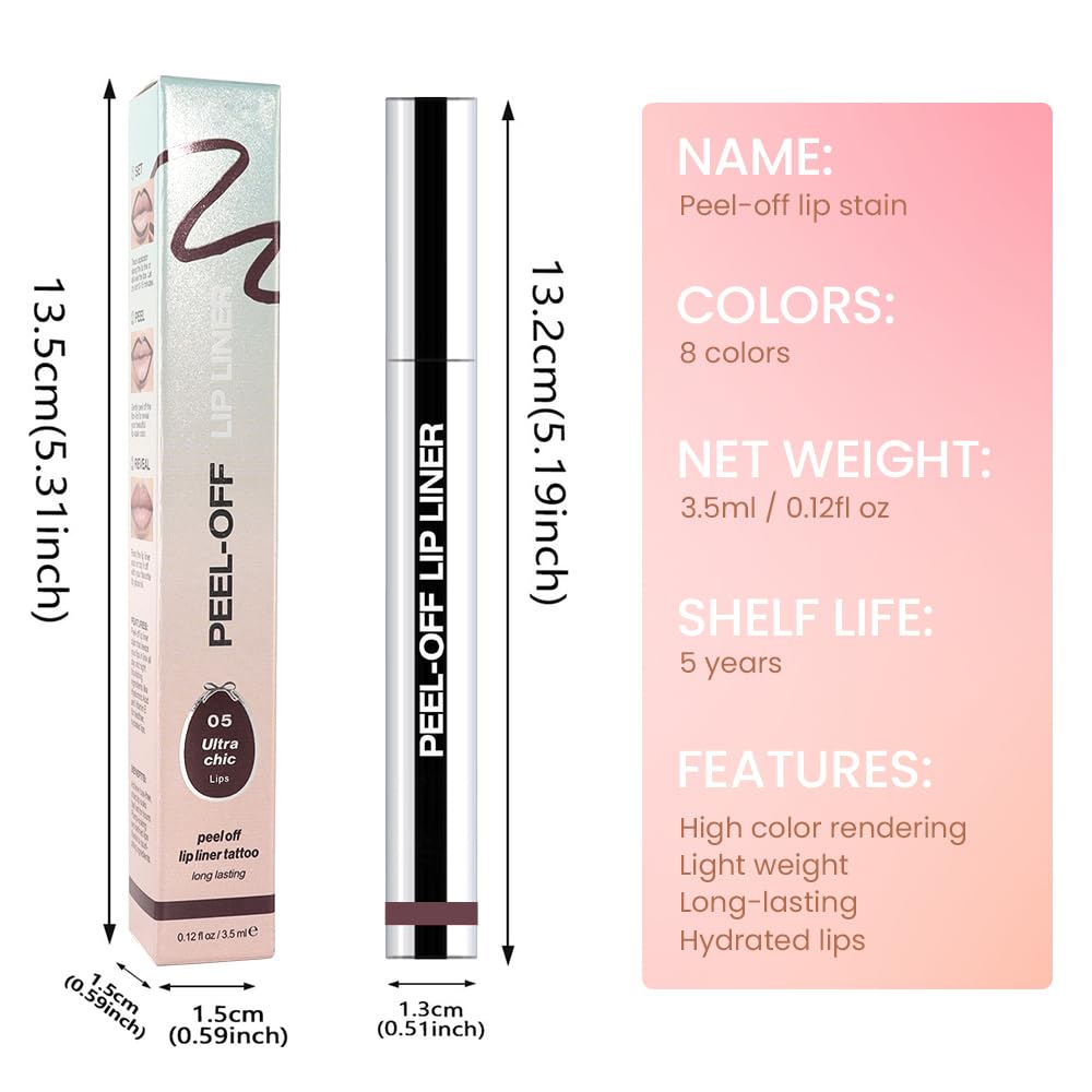 Matte Liquid Lip Stain Peel Off Lip Liner Tattoo - Dark Brown, Waterproof Smudge-Proof Lip Gloss, Long-Lasting Non-Stick Cup Formula, Natural Peel Off Design for All Skin Types 5