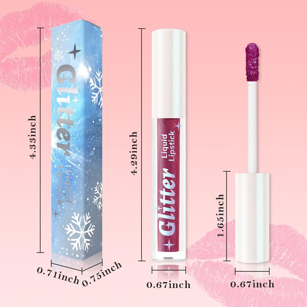 Dark Purple Metallic Lipstick for Women,Lightweight Glitter Sparkling Liquid Lipsticks,Shimmer Lip Gloss Stain Long Lasting Waterproof Smudge Proof Non-Drying 24 Hour Full Coverage Lip Makeup,Vegan