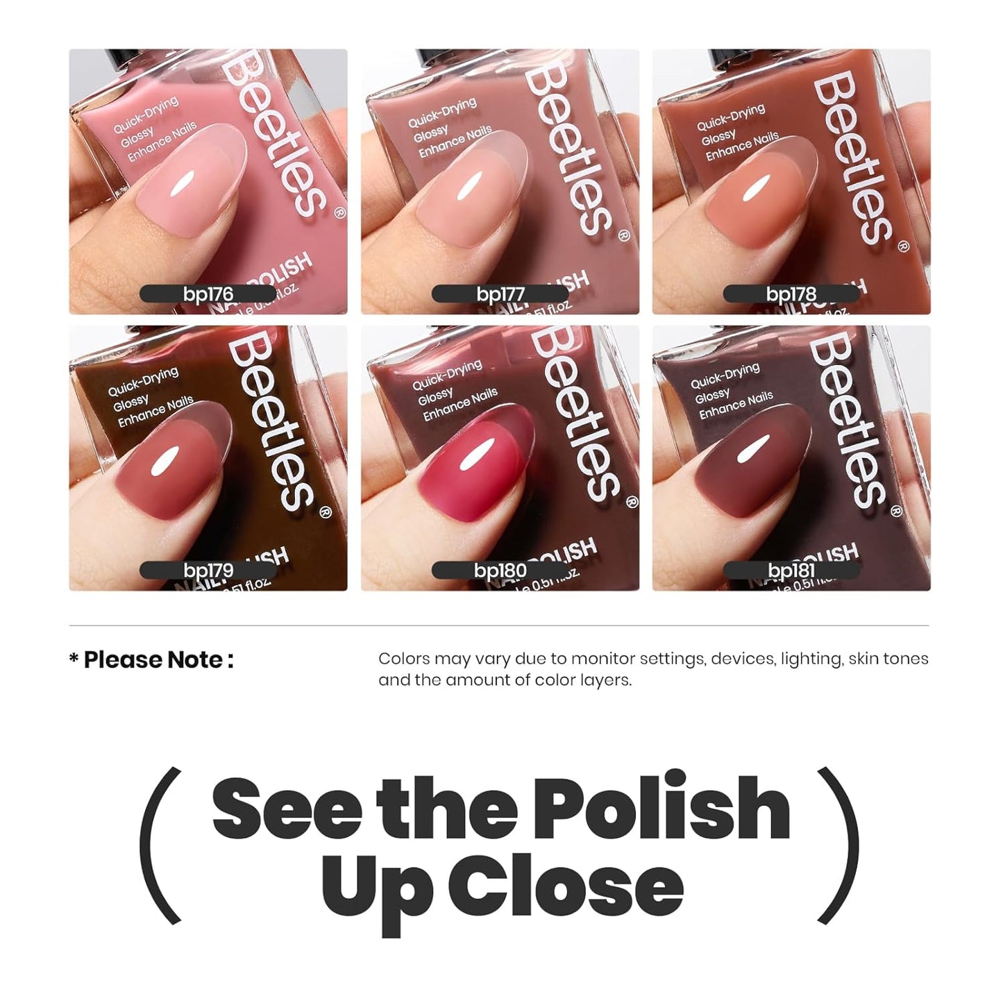 Beetles Jelly Nail Polish Set, 6 Colors Sheer Pink Nail Polish Long Lasting & Quick Dry Clear Jelly for Women, Pink Nail Strengthener Polish for Salon DIY Manicure Set