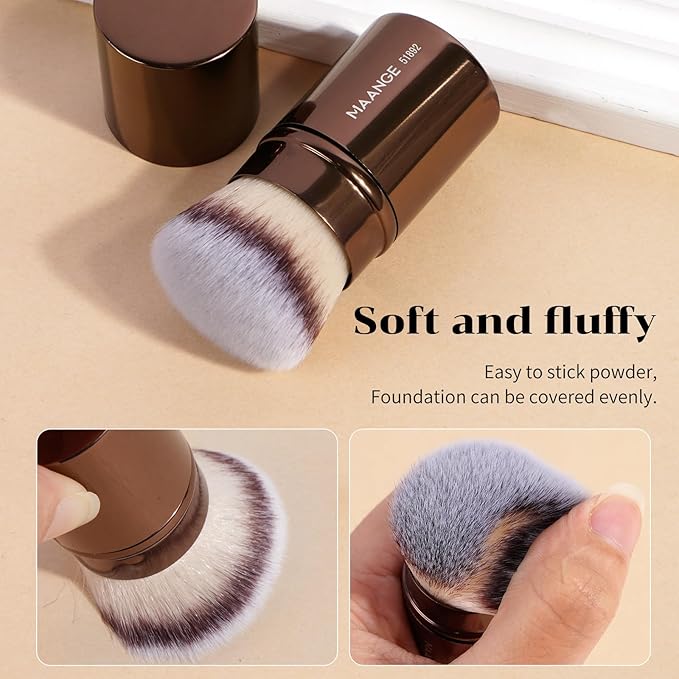 MAANGE 7pcs Makeup Brush Set Double Sided Kabuki Makeup Brushes Contour Brush for Foundation Liquid Powder Concealer Cream Cosmetics Bronzer Blending Blush Buffing Makeup Tools (Coffee)