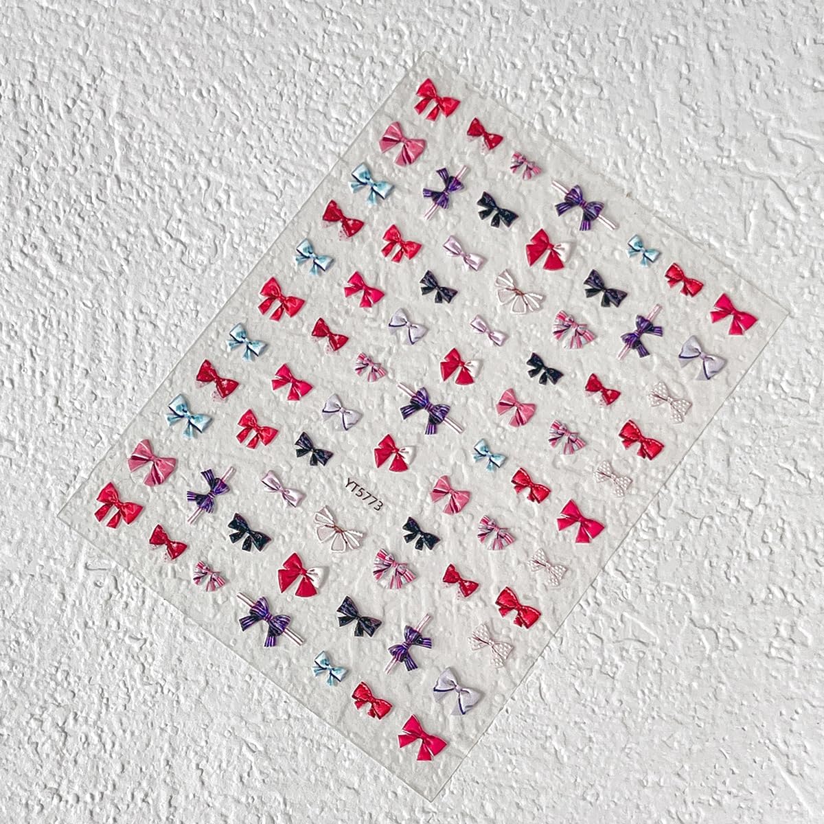 Cute Bow Nail Stickers Multicolor Bowtie Nail Decals Bow Stickers for Nails 3D Self Adhesive Nail Art Supplies & Decorations for Women Girls,1 Sheet DIY Manicure Decor