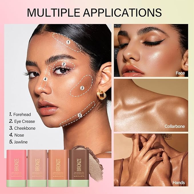 Blush Stick, Cream Blush Stick for Cheeks & Lips, Blendable Long-Lasting Multi-Use Contour Stick & Highlighter Makeup (WARM GLOW)