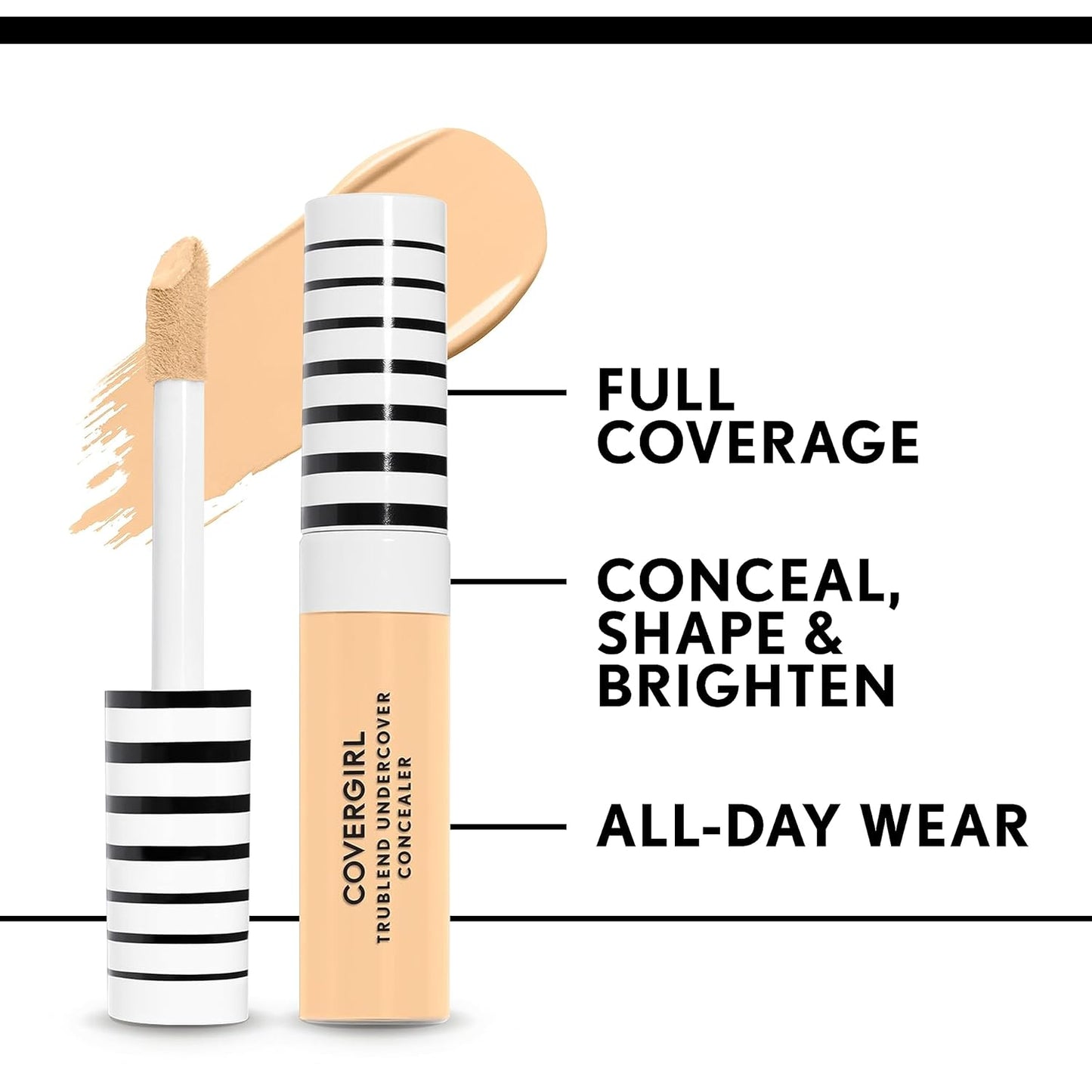 COVERGIRL TruBlend Undercover Full Coverage Concealer, Brighten & Blur, 0.33 Oz ,Concealer Makeup, Full Coverage Concealer, Under Eye Concealer, Concealer for Dark Circles, 100% Vegan, Cruelty Free