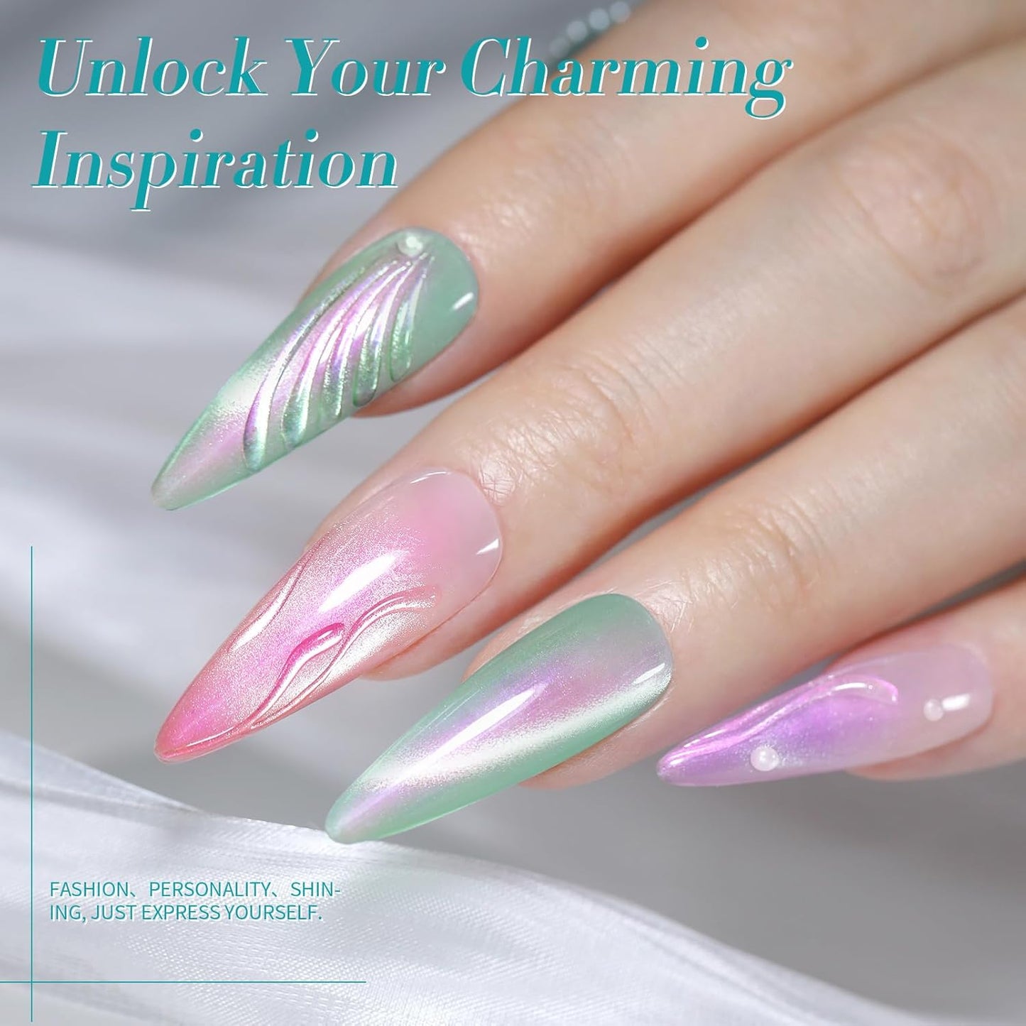 Born Pretty Magnetic Gel Nail Polish Set,Pastel Coral Sea Magnetic Eye Gel Jelly Glass Crystal Magnetic Gel Polish Nail Art Manicure Kit 6PCS