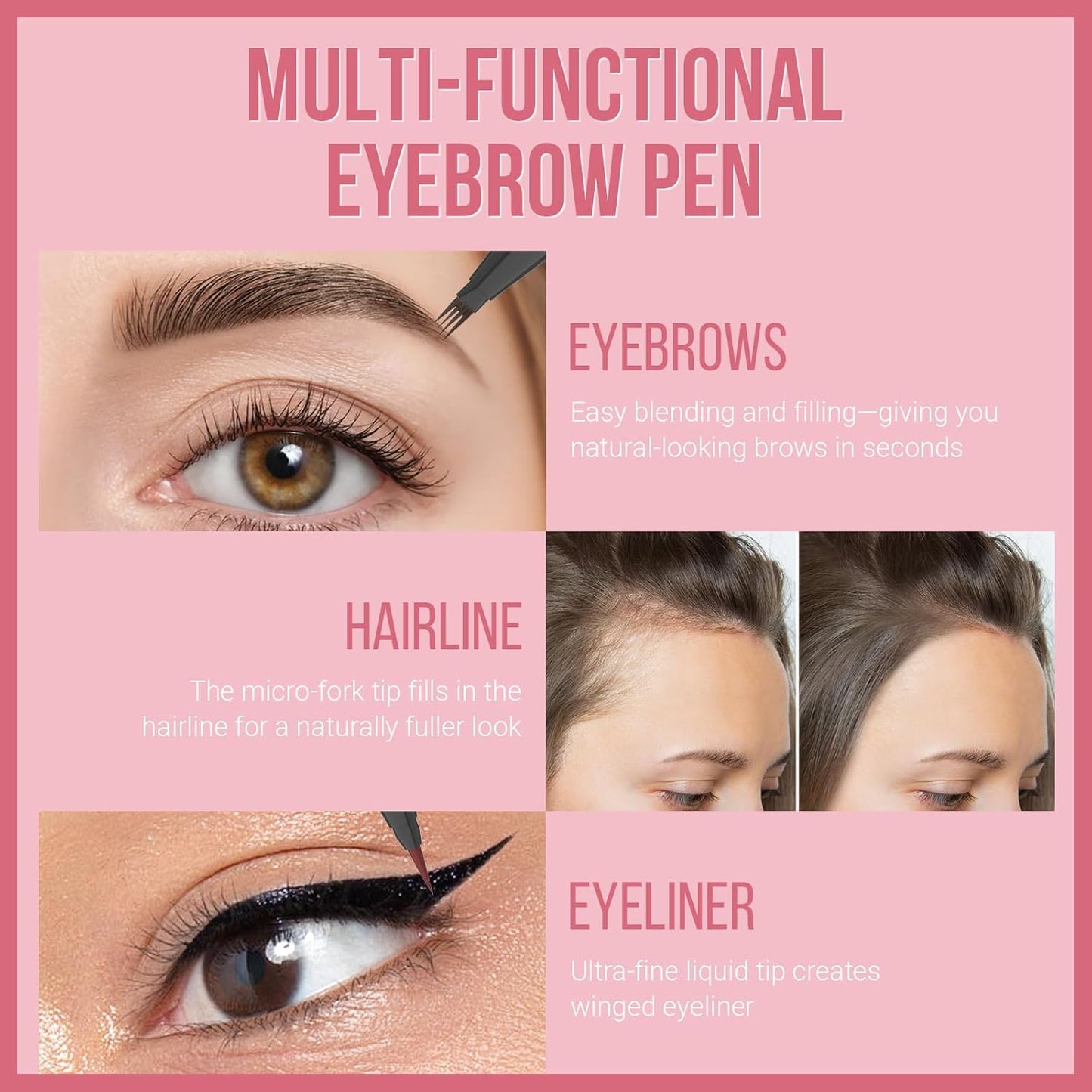 Eyebrow Pen - Microblading eyebrow pencil with Micro-Fork Tip & Precision Tip for Natural Brows, Eyebrow Pencils for Women, Dual-Ended Brow Brush, Waterproof, Dark Brown