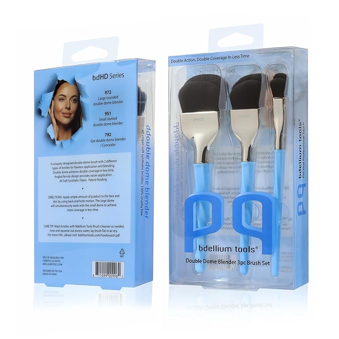 Bdellium Tools Professional Makeup Brush - Blue Double Dome Blender 3pc Brush Set