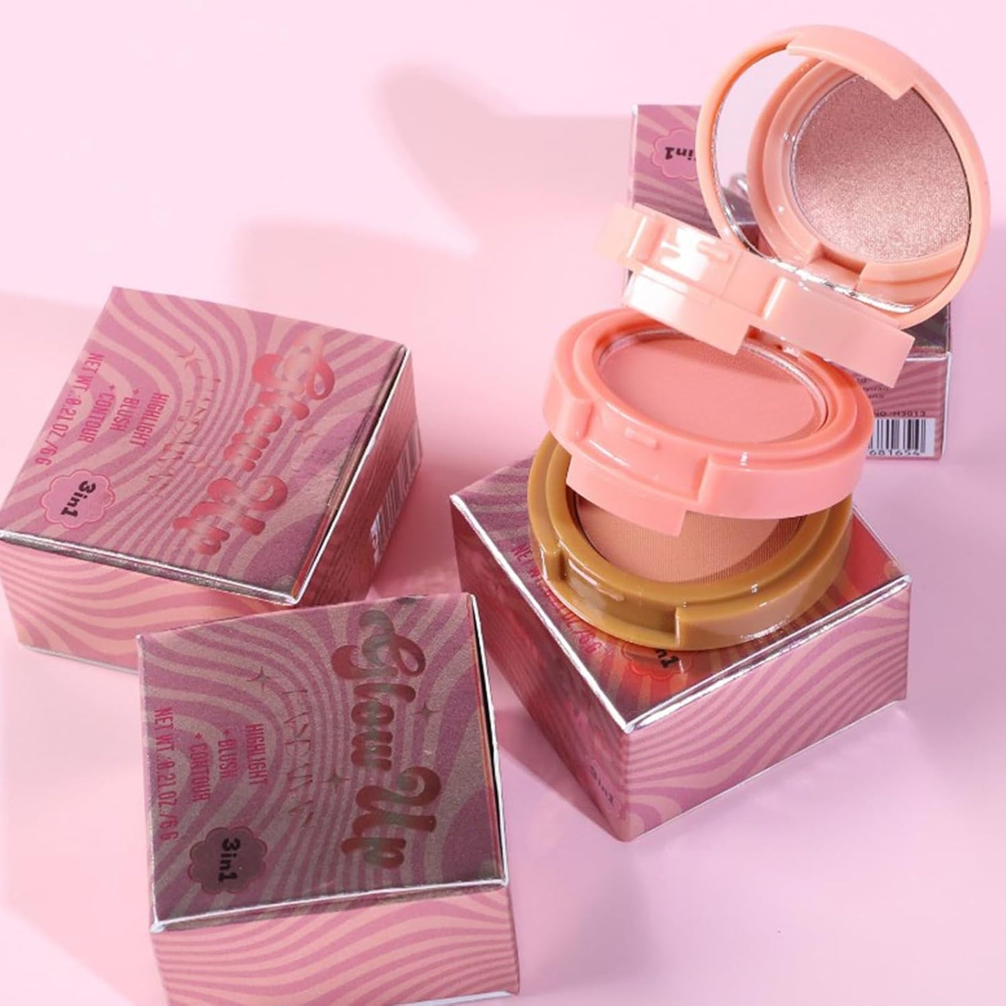 Makeup Eyeshadow Palettes, 3-in-1 Protable Multifunction Blush Highlighter Contour Palettes with 3 Trend Colors for Daily Natural Luster Makeup, Waterproof Long Lasting - 2 Pack #1