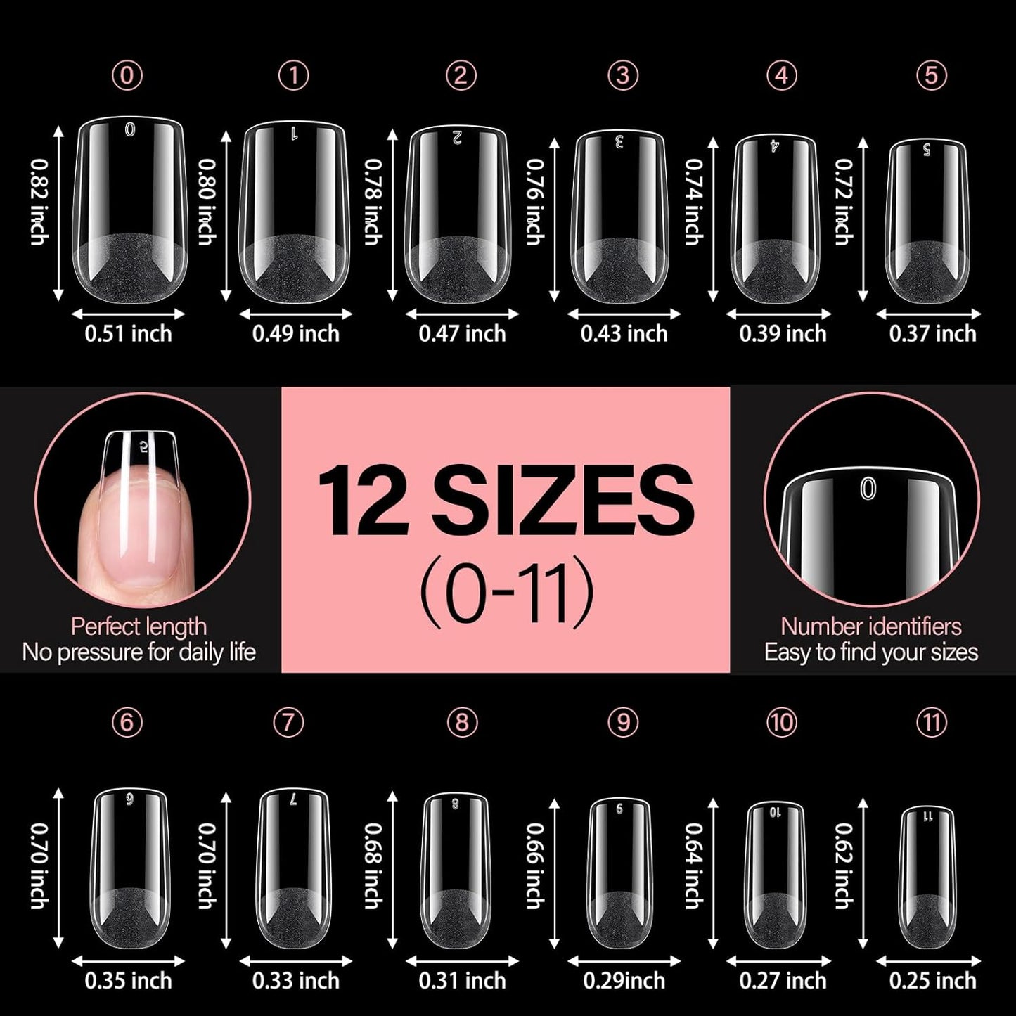 AILLSA Short Square Nail Tips Full Cover Clear Gelly Tips Half Matte Acrylic Tips Pre-Filed Fake Press on Nail Tips for Extension Home DIY Salon Manicure 216PCS 12 Sizes