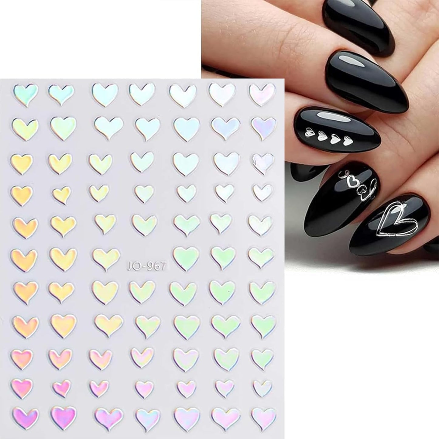 12 Sheets Star Nail Stickers Decals Silver Heart Nail Stickers Geometric Line Nail Decals for Nail Art 3D Self Adhesive Holographic Stripe Nail Designs for Women Nail Art Supplies Decorations
