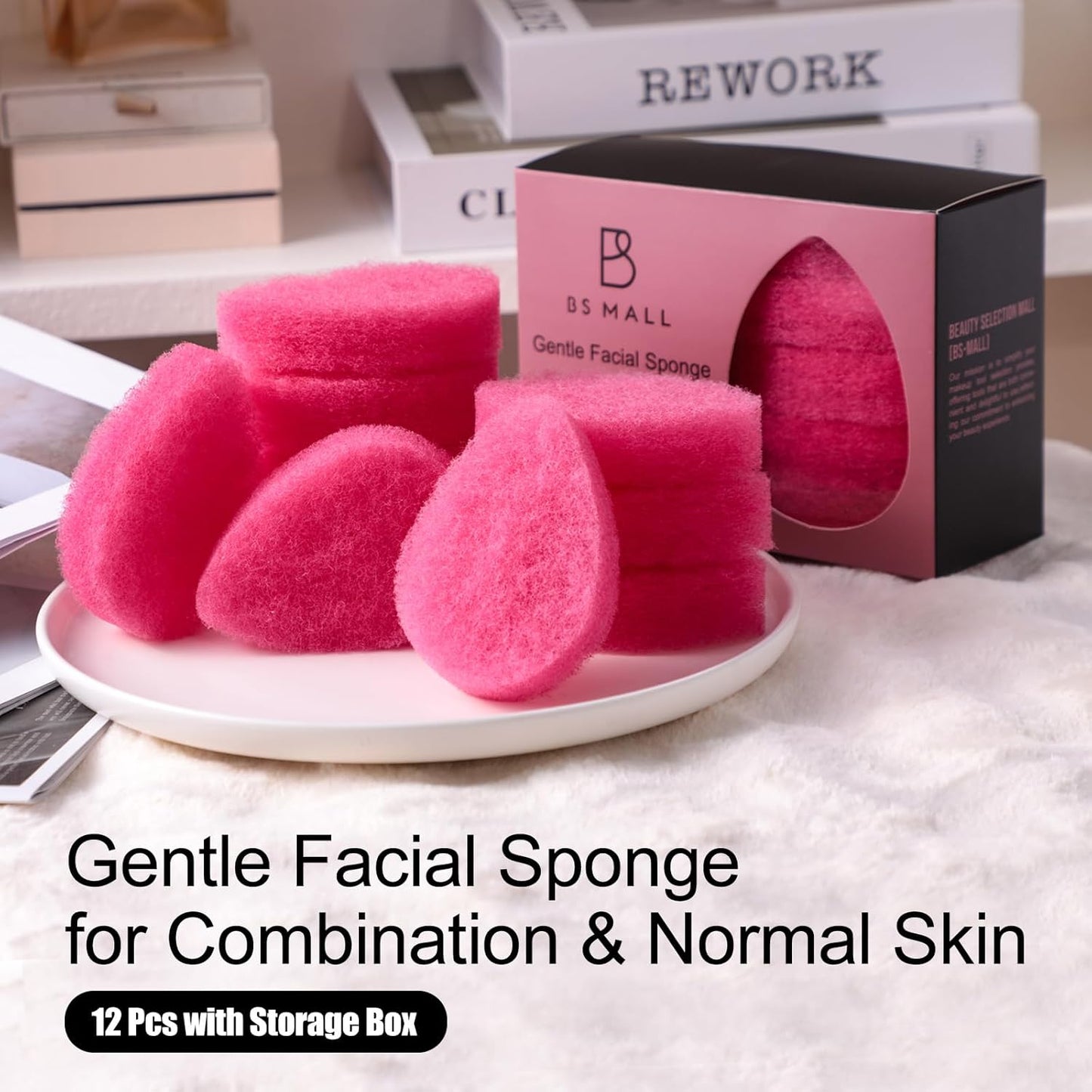 Face Scrubber BS-MALL โ Exfoliating Facial Sponge for Deep Cleansing, Removes Blackheads, Remove Makeup, Perfect for Skin Care Routine 12 Pcs (Hot Pink-Soft Texture)