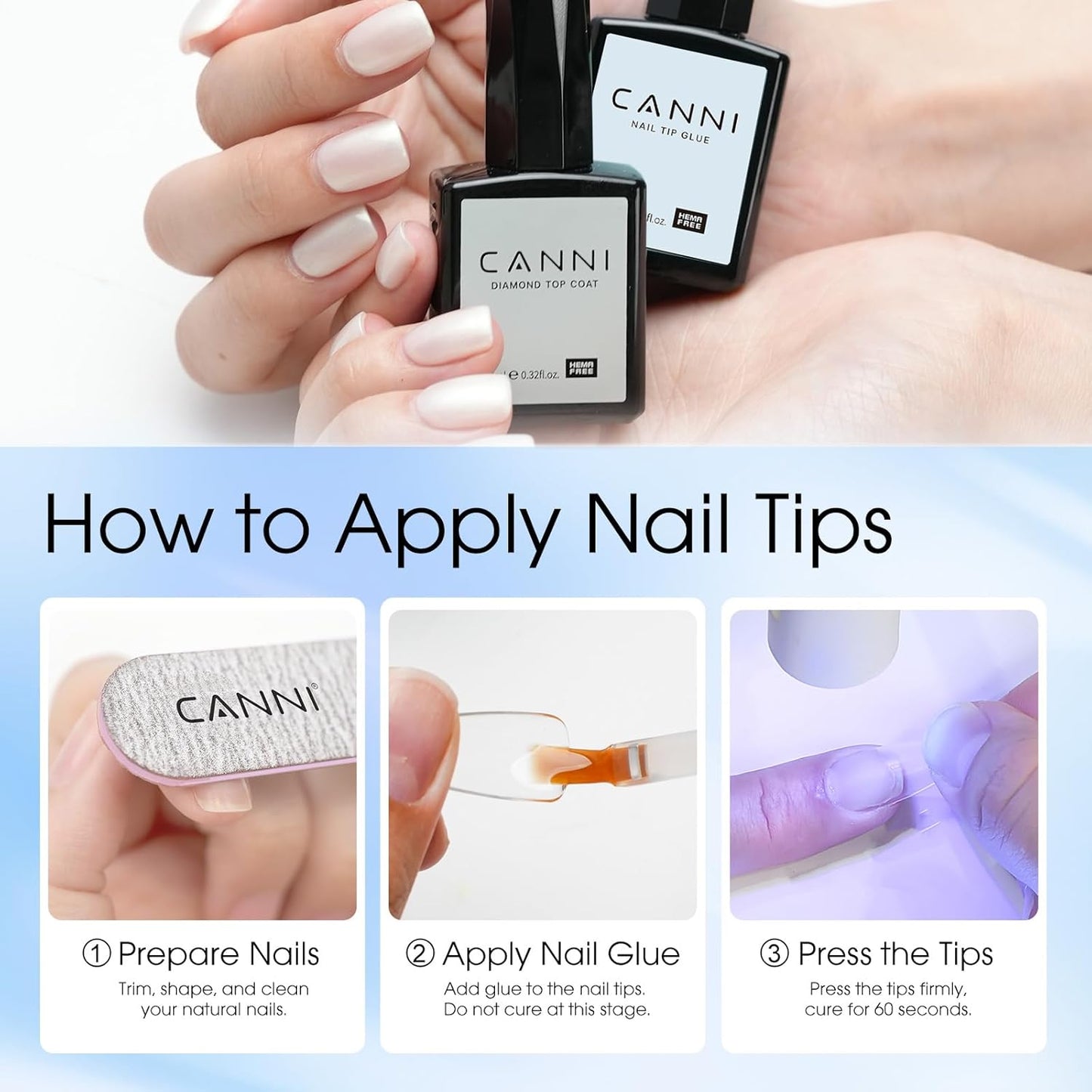 CANNI 2Pcs Gel Nail Glue for Acrylic Nails Tips and False Nails Tips Gel Nail Polish, UV Lamp Cure