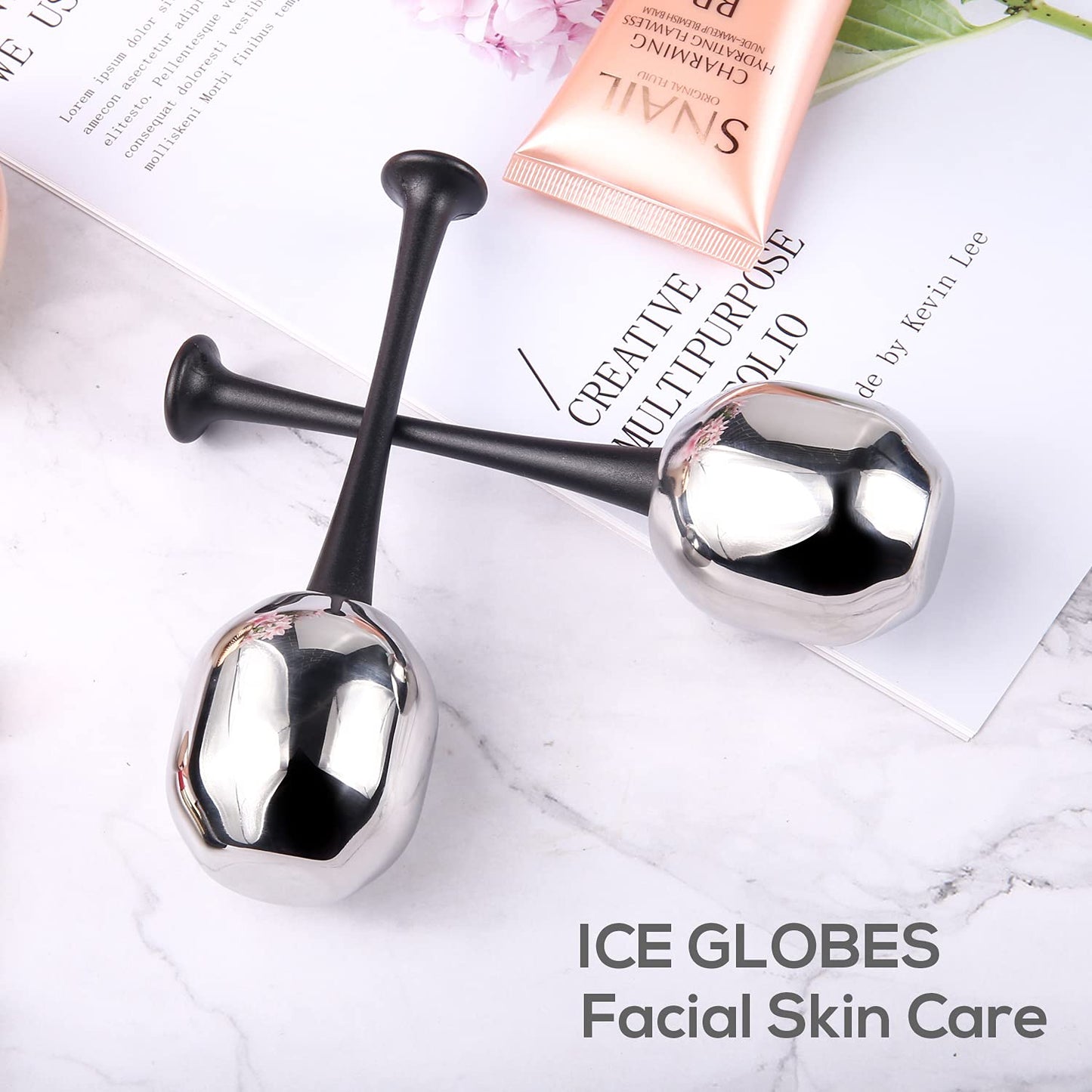 Ice Globes Facial Skin Care Tools for Women Cryo Sticks for Face Eyes, Stainless Steel Face Beauty Cryo Globes for Girls Ladies, Esthetician Supplies Cooling Spa Globes Cold Roller with Storage Case