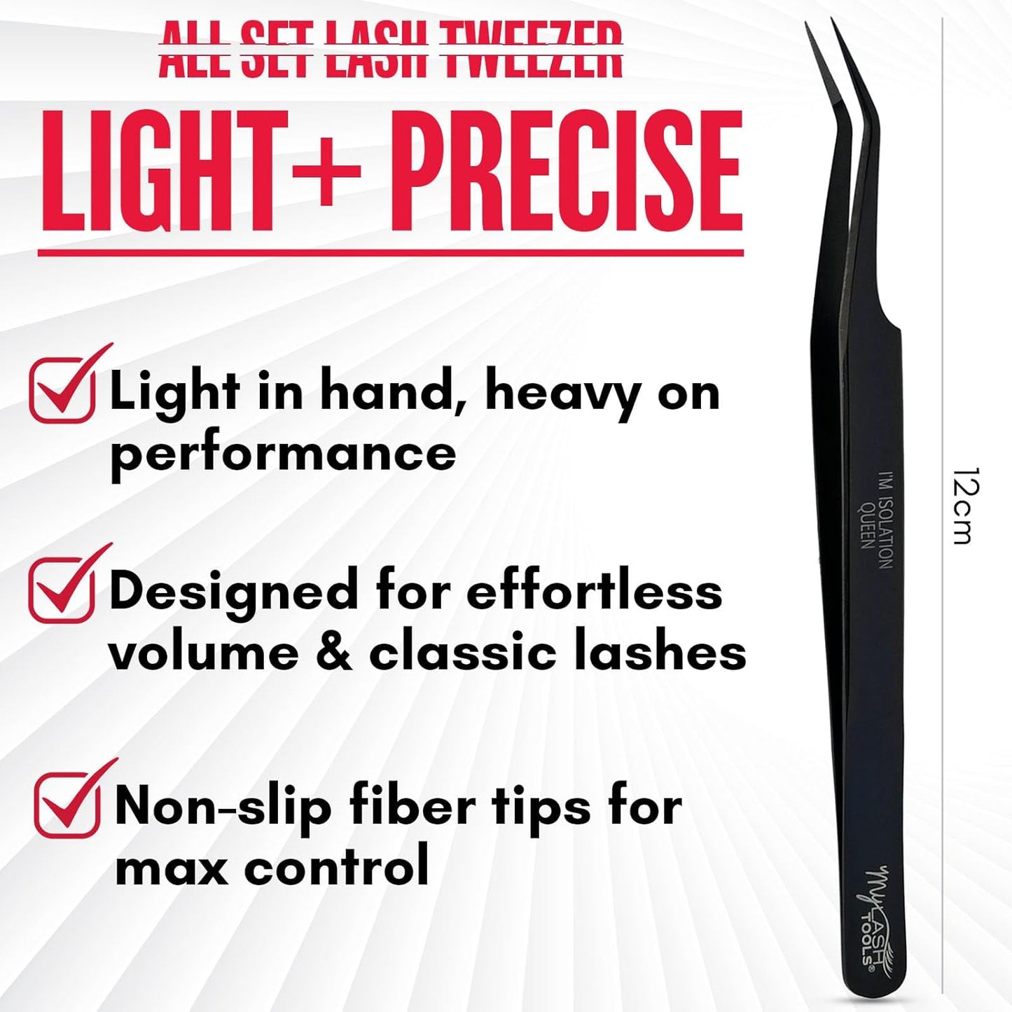 Isolation Tweezer Black Fiber Tip Lash Tweezer 12cm – Precision Stainless Steel Eyelash Extension Tool, Anti-Slip, Fine Tip for Lash Separation & Placement, Lash Artist Supplies