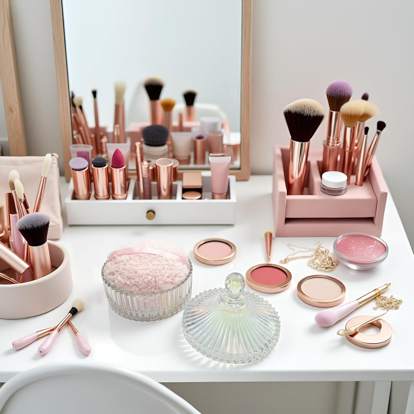 Extra Large Body Powder Puff and Container - Vintage Glass Dusting Powder Container with Soft Puff for Women & Girls (5.9x5.9x5.9 IN)-GRB010-Colorful-B