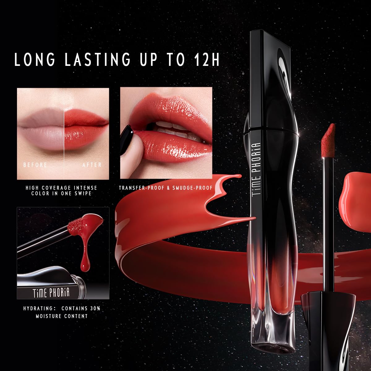 STELLAR DUST LIP STAIN-Long Lasting, Waterproof and Transferproof Lip Tint, Glossy Finish Lip Gloss, Lightweight Lipstick, High Coverage, Vivid Color (08)