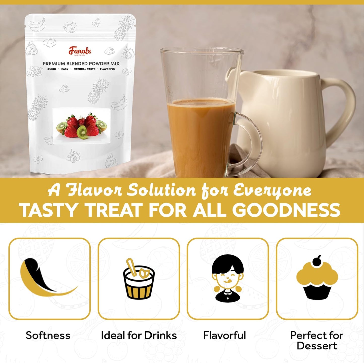 Fanale Premium Milk Tea Flavoring Powder | Perfect for Baking, Smoothies, Desserts and Drinks | Instant Flavoring Powder for Boba Milk Tea - 2.2 Pounds (Pack of 20)