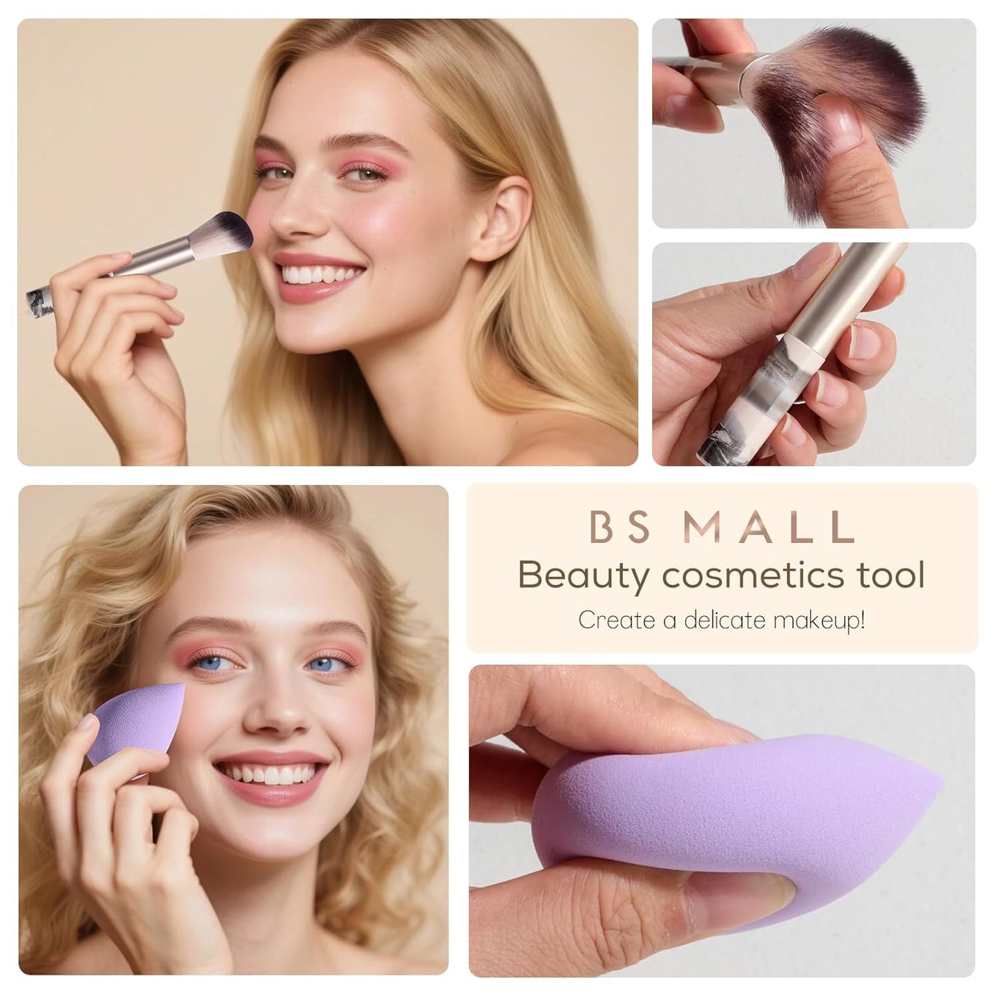 BS-MALL large Led Makeup Mirror Case Travel Makeup Brushes Set 15 Pcs โ LED Light Mirror with Makeup Sponge for Enhanced Beauty Routine Desk Stand Led Mirror