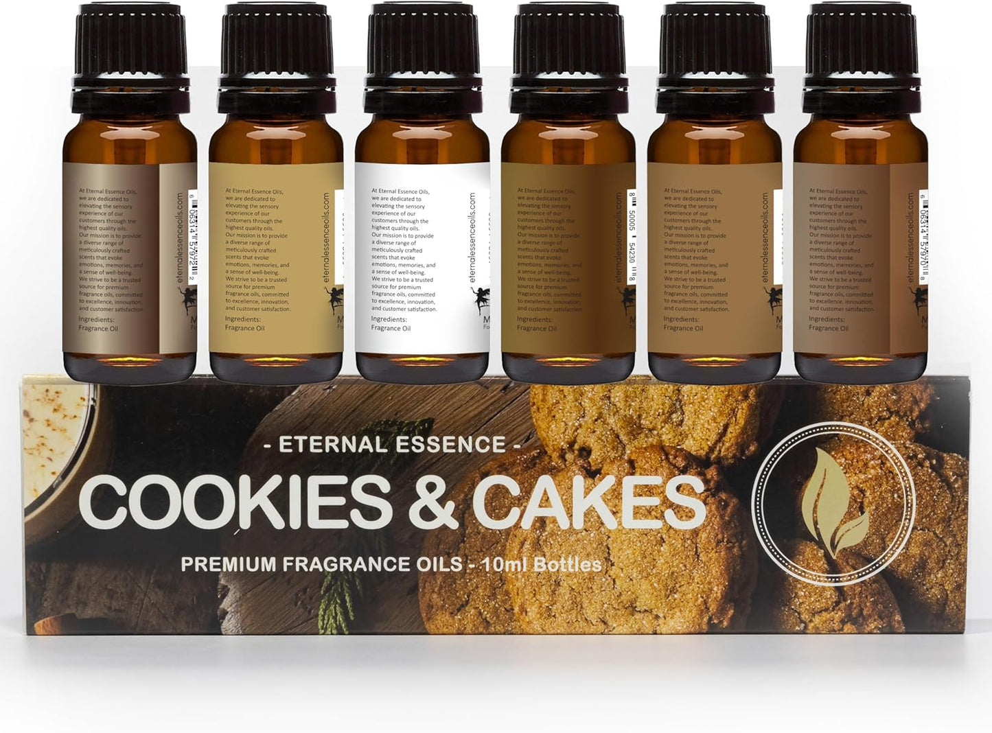 Eternal Essence Oils Cookies & Cakes Set of 6 Premium Fragrance Oils - Includes Caramel Nut Muffin, Oatmeal Cookie Dough, Malibu Rum Cupcakes, Maple Pecan, Snickerdoodle, and Cinnabon - 10ML