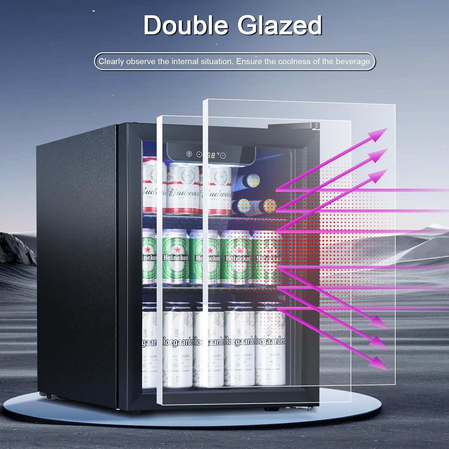 Antarctic Star Beverage Refrigerator Cooler-68 Can 16 Bottle Mini Fridge for Soda Beer Wine Champagne,Glass Door, Drink Dispenser, Knob Control,for Home and Bar,1.7Cu.Ft,Black