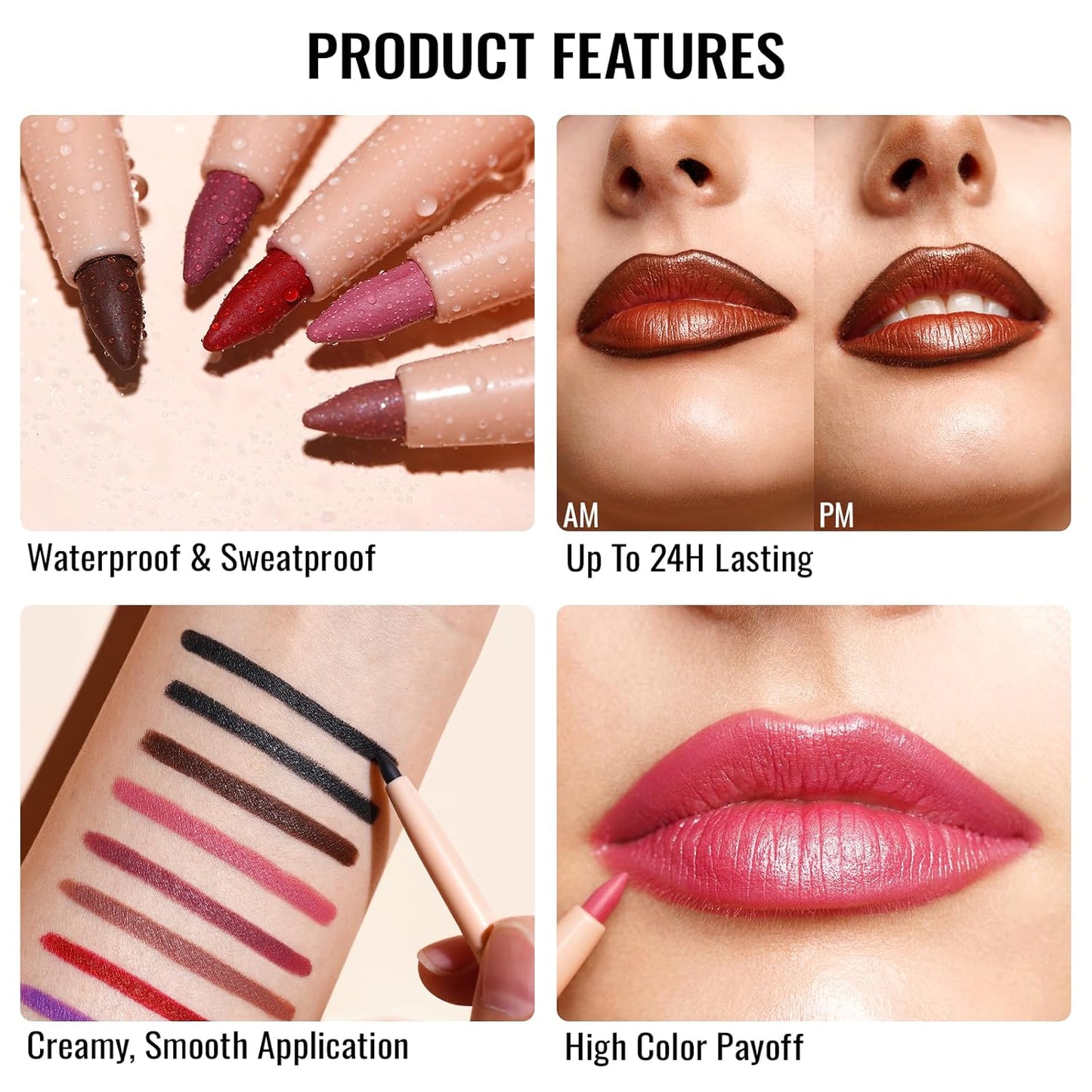 Oulac Lipstick & Lipliner Set 3PCS High Impact Lipcolor with Moisturizing Formula, Vegan Beauty, Full-Coverage Lip Color, Gift Lipstick for Women, 01+21+D07