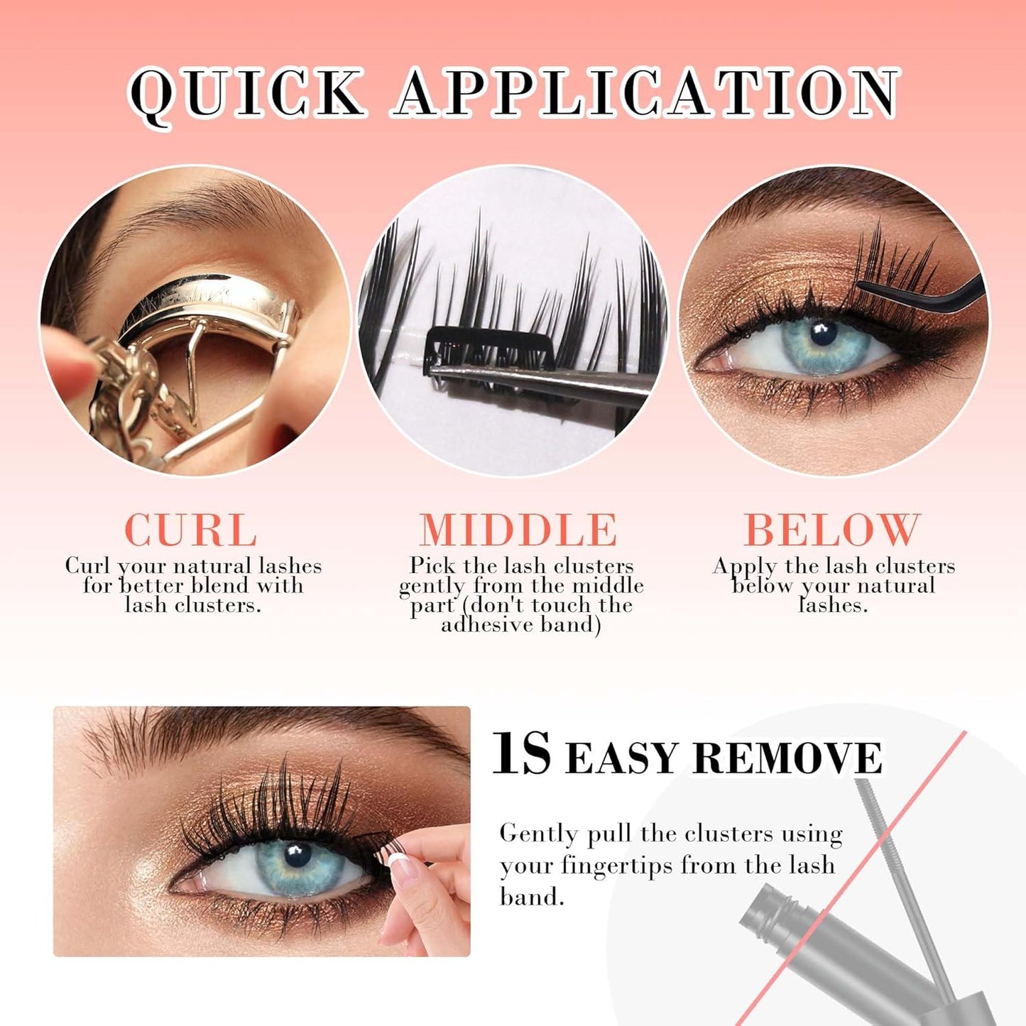 GAQQI Self Adhesive Eyelashes Lash Clusters, Press on Lashes 10-14mm Natural Manga Cluster Lashes, Reusable No Glue Lashes C Curl, NEW-TECH Thin Flakes Pre Glued Eyelashes Clusters (PG25)
