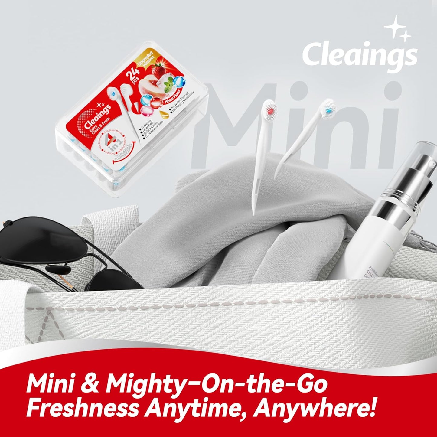 cleaings® Mini Disposable Toothbrush Set with Toothpaste – Travel Essentials, Portable Toothbrush for Women & Men, Camping, Road Trip, Vacation, 24 Count-Ice Peach Flavor(Pack of 1)