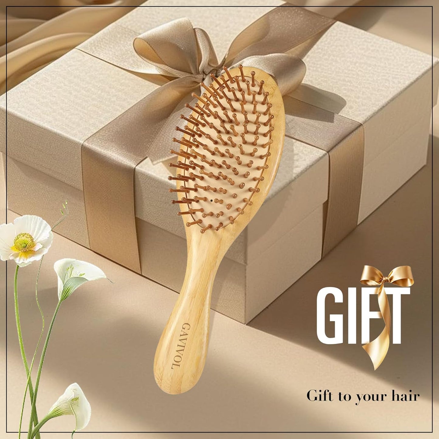 Bamboo Brush for Hair Growth – Natural Bamboo Bristles Detangling & Scalp Massage Hairbrush – Ergonomic Wooden Handle – All Hair Types for Women, Men & Kids