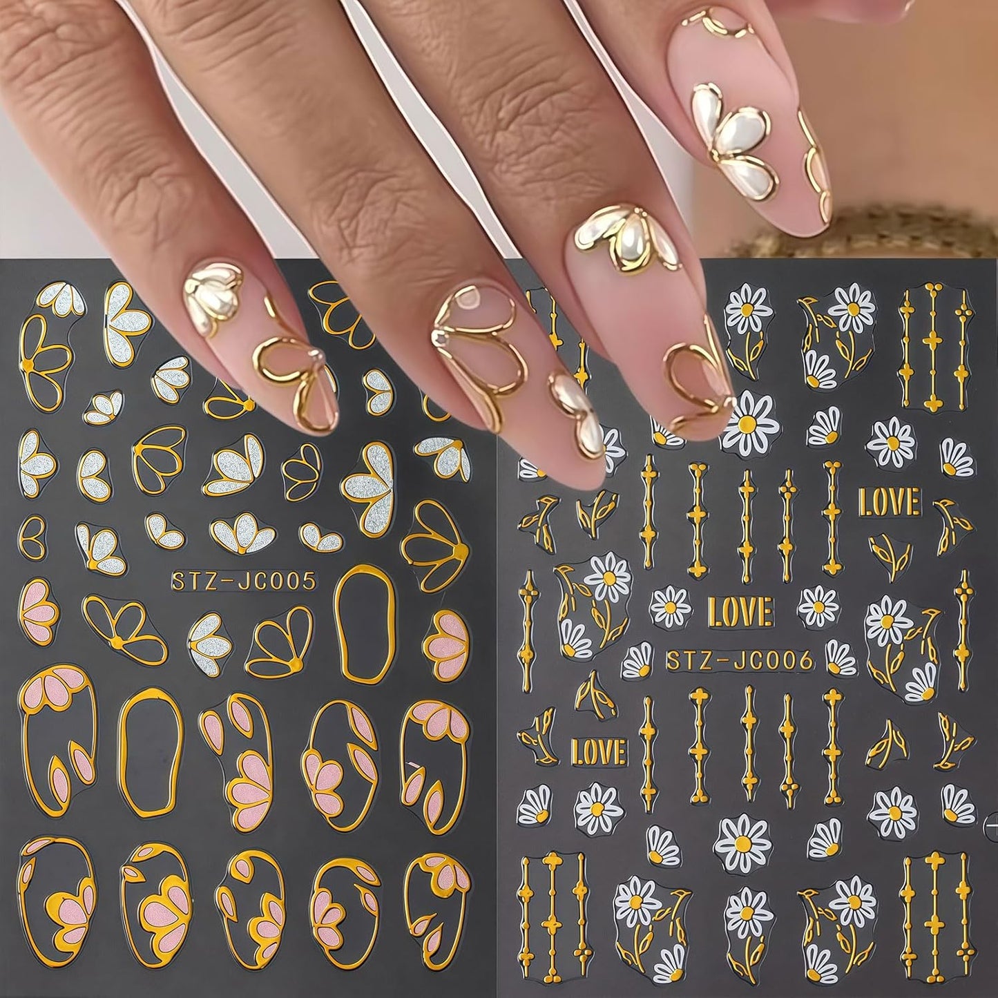 Flower Nail Art Stickers Decals, 4 Sheets 3D Self-Adhesive Flower Butterfly Nail Decals Nail Art Supplies Designs Decorations Accessories for Women Girls