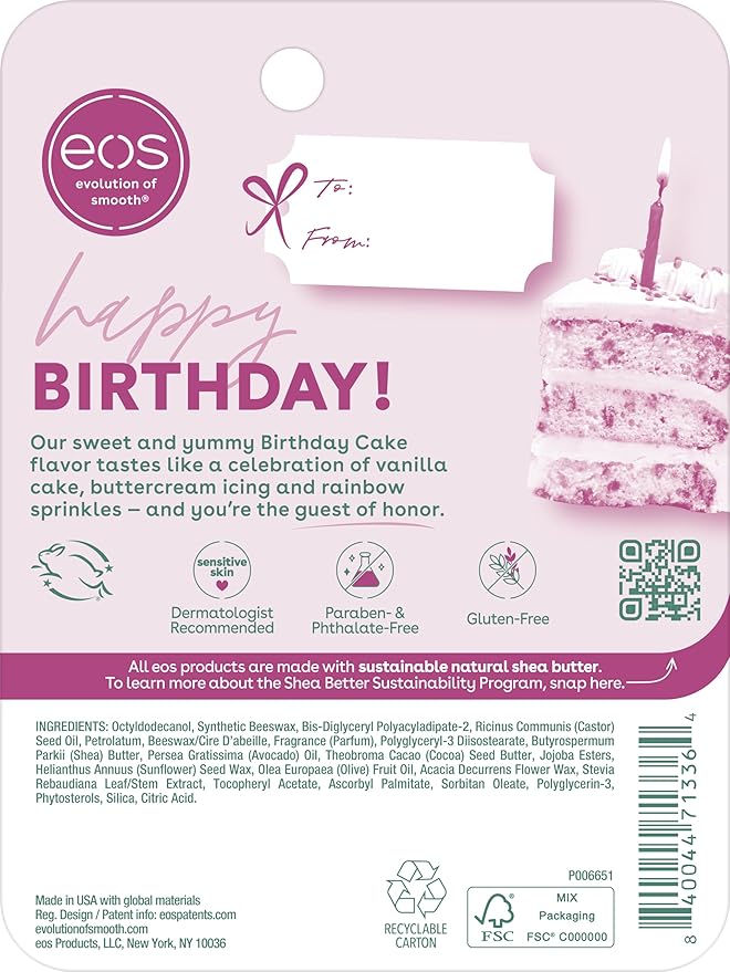 eos 24H Moisture Super Balm- Birthday Cake, Lip Mask, Day or Night Lip Treatment, Made for Sensitive Skin, 0.35 fl oz, 2-Pack