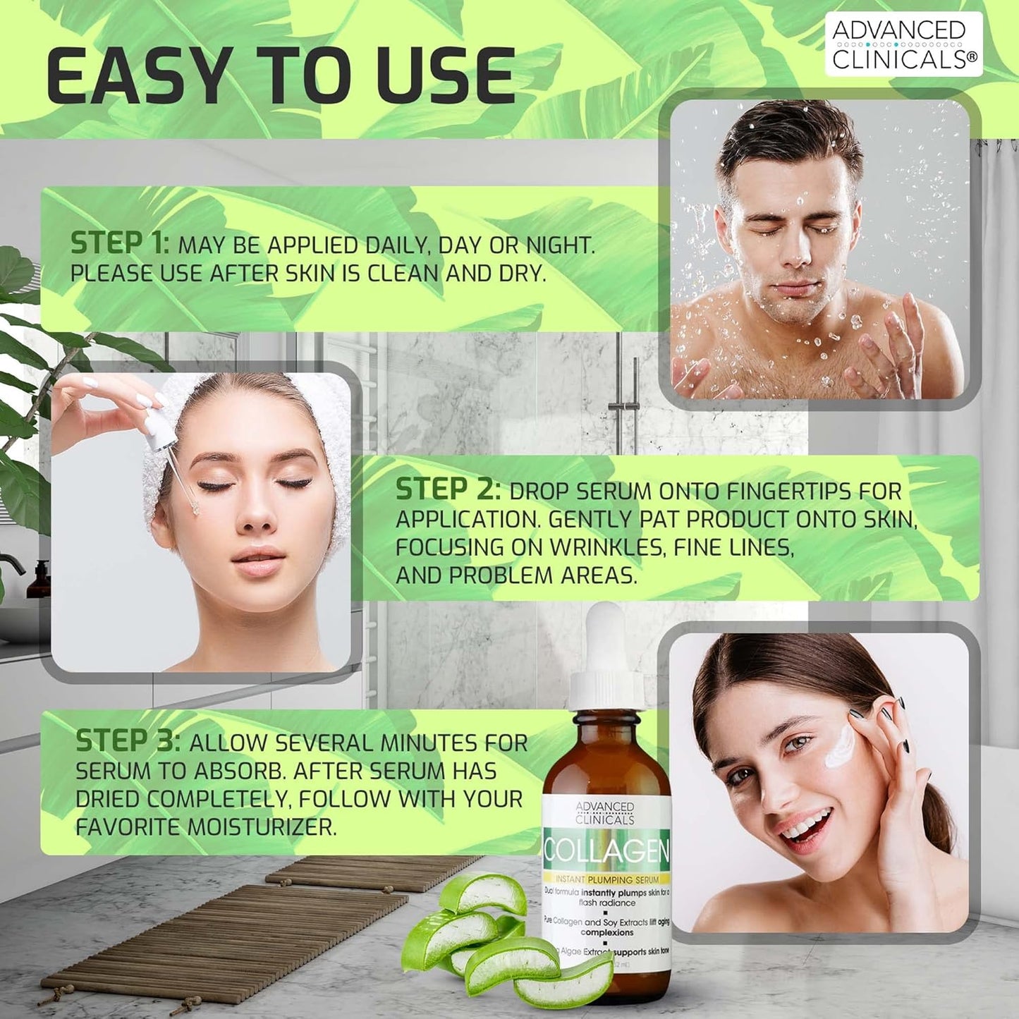 Advanced Clinicals Collagen Facial Serum + Turmeric Oil Face Serum Skin Care Set, Skin Plumping Anti Aging Serums For Face Help Brighten Skin Complexion, Fight Fine Lines, & Wrinkles, 2-Pack Bundle