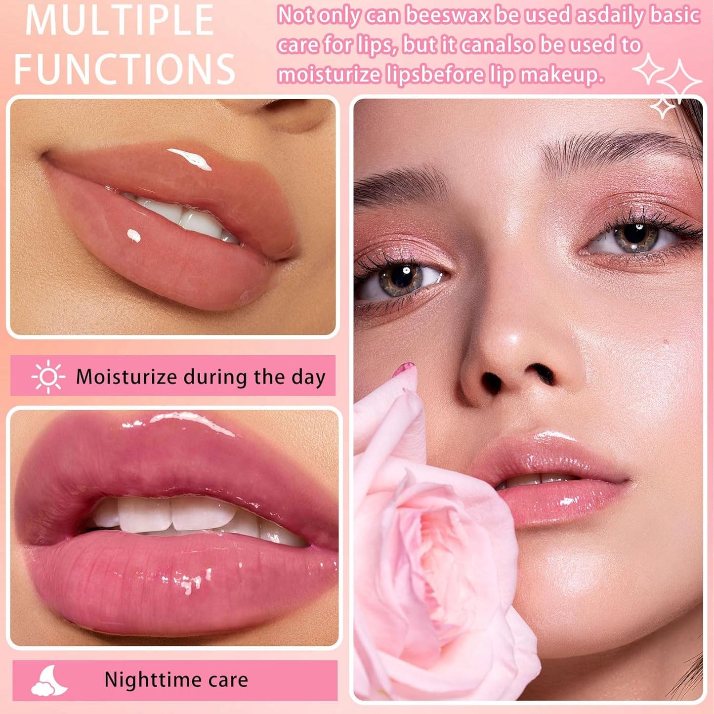 2PCS Bee Lip Balm,Hydrating Honey Pot Lip Balm with Stick,Non-Greasy Silky Sleeping Lip Mask Set,Long Lasting Lip Scrubs Moisturizer for Dry Cracked Lips(Honey +Strawberry)