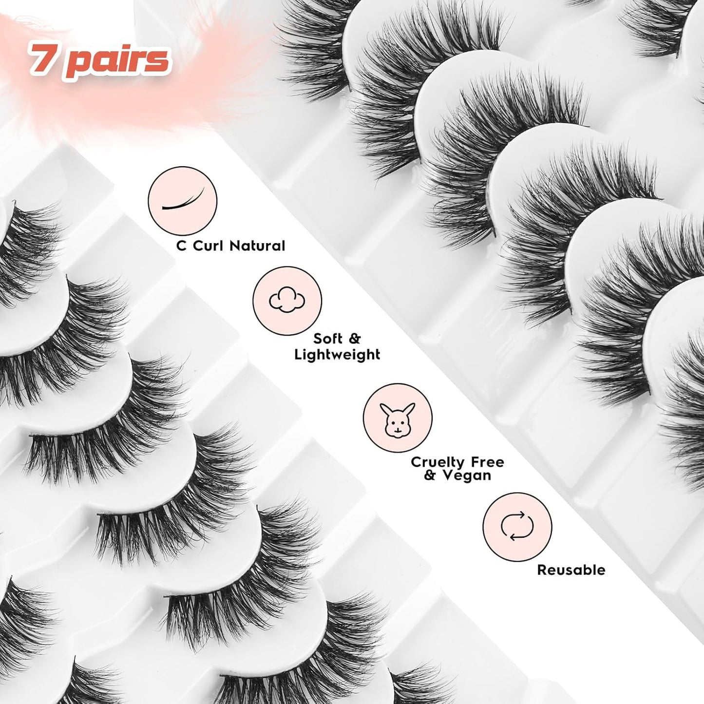 Wispy Lashes False Eyelashes Natural 16mm Fluffy Eyelashes Strip Lashes Pack 3D Volume Lashes 0.1MM Extra Thin Cotton Band Fake Eyelashes Soft Full Lashes C Curl Lashes Pack Siligli 7 Pair