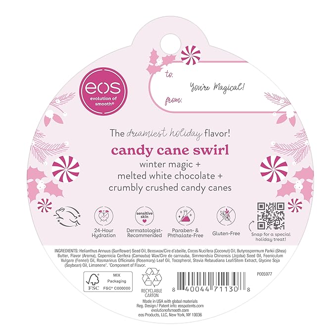 Eos Limited Edition Holiday Lip Balm, Candy Cane Swirl, Christmas Gifts & Stocking Stuffers, Lip Care Products, 0.25 oz