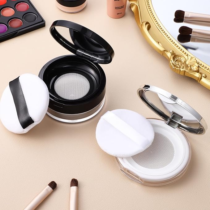Beaupretty 2 Pieces Loose Powder Container with Puff Loose Powder Compact Case Empty Powder Case Reusable Plastic Empty Powder Case with Mirror (0.1/0.7 oz)