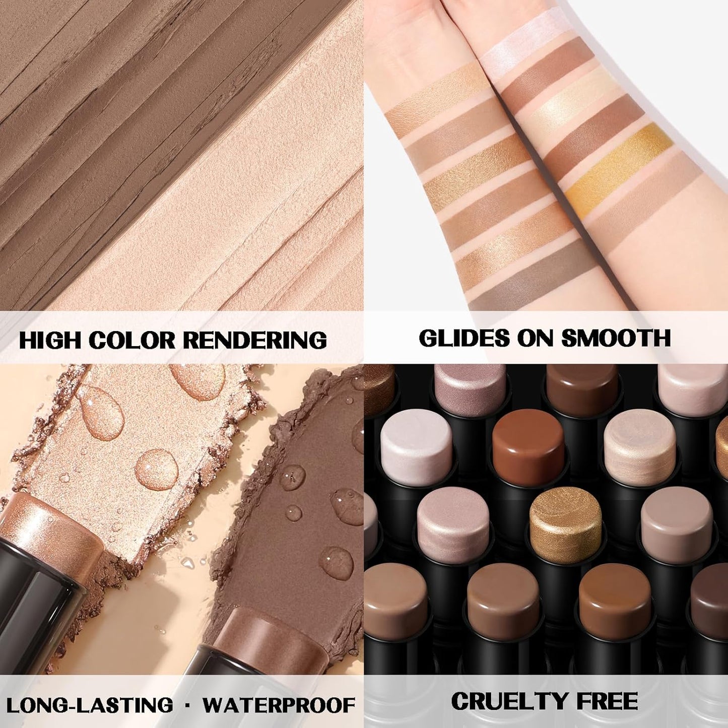 FOCALLURE 2 Pcs Mineral Cream Contour Stick,Moisturize Highlighter and Bronzer Pen,Non Stick Face Brightens & Shades Pencil,Long Lasting & Smooth Gliding Face Illuminator Makeup,23+10