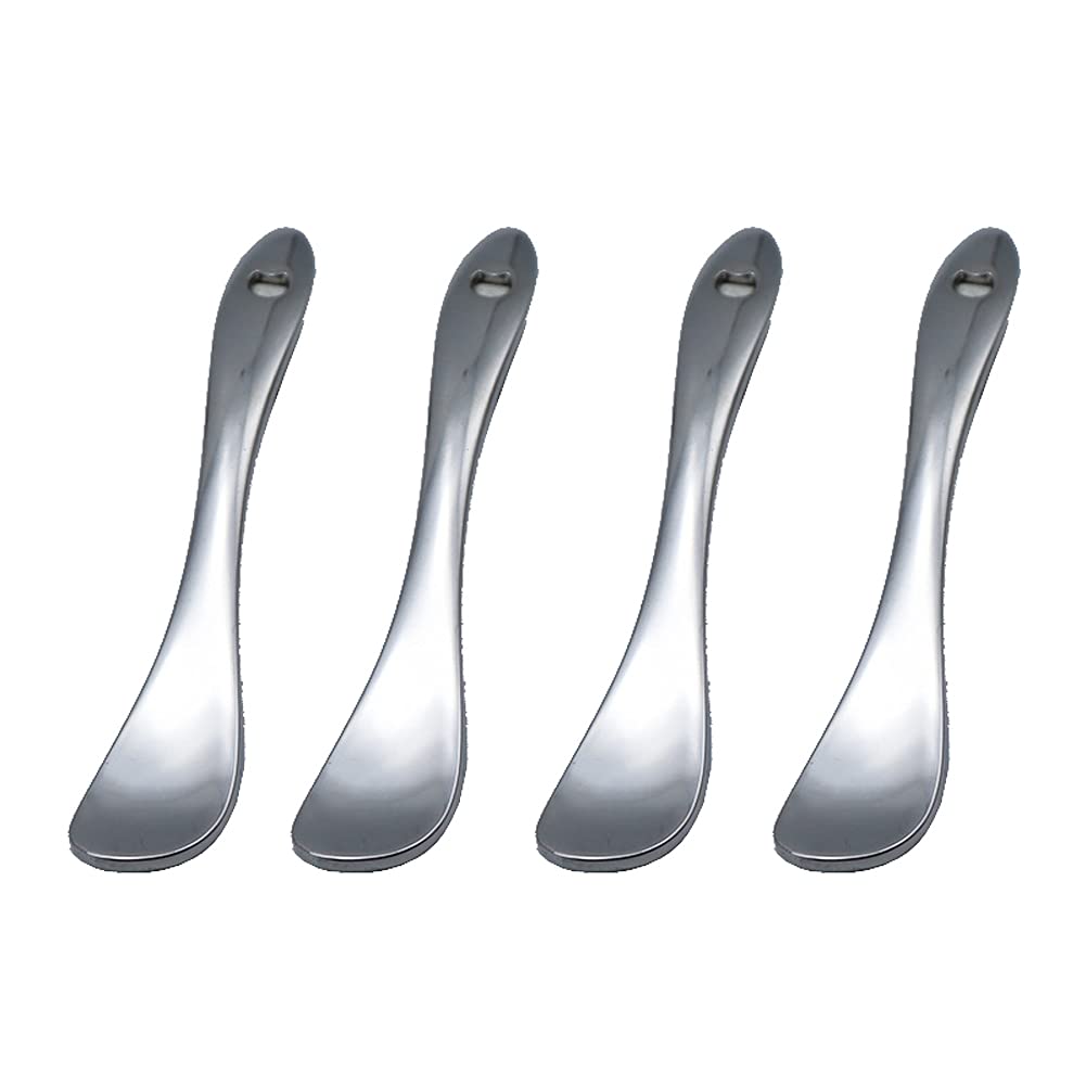 4 Pieces Zinc Alloy Makeup Spatula Eye Cream Spoon Beauty Scoop Mini Spoon Makeup Beauty Spoons Mini Cosmetic Skincare Spatula for Cream Lotions, Spoon Shaped, Silver-Color