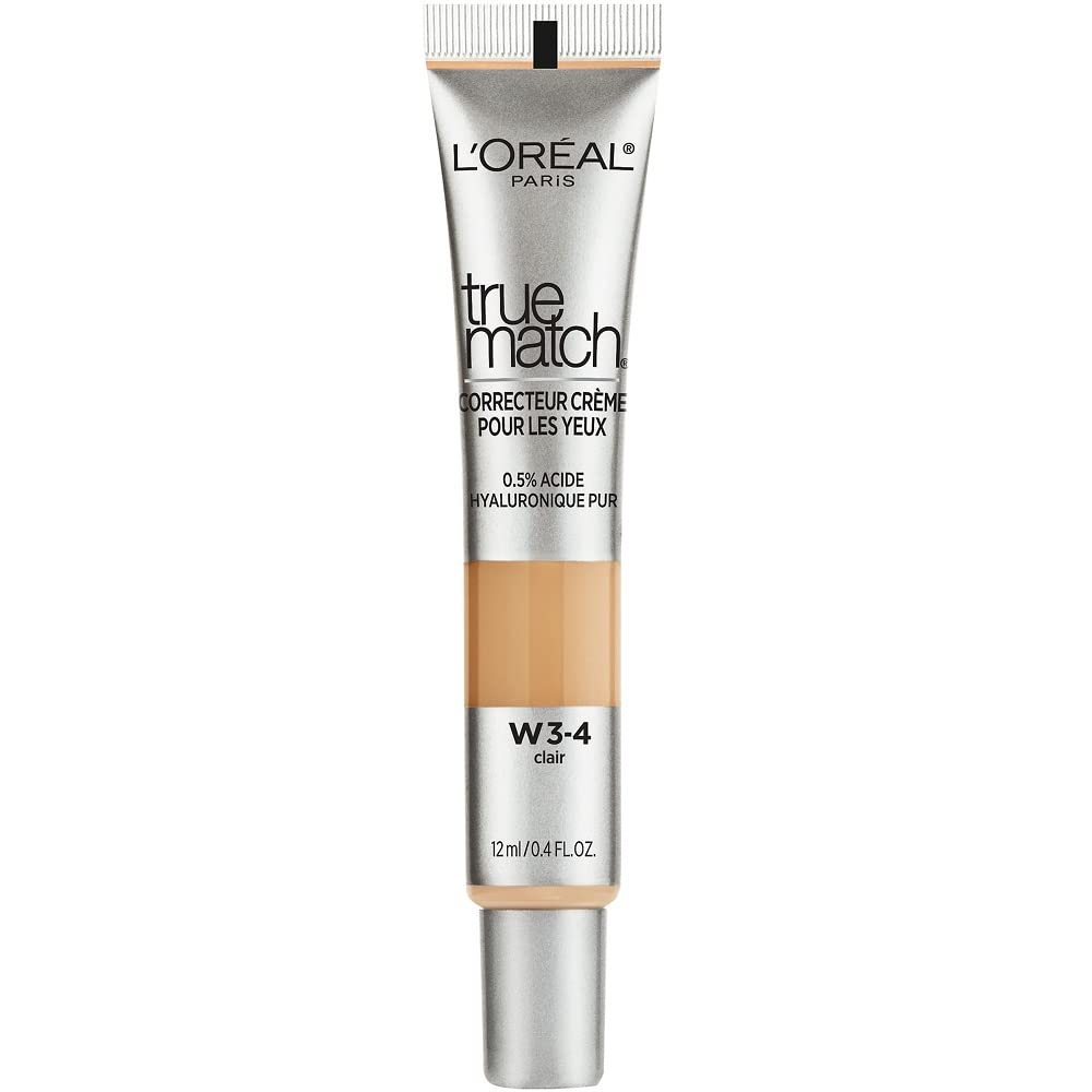 L’Oréal Paris True Match Eye Cream in a Concealer, 0.5% hyaluronic acid, Light W3-4, 0.4 fl. oz.
