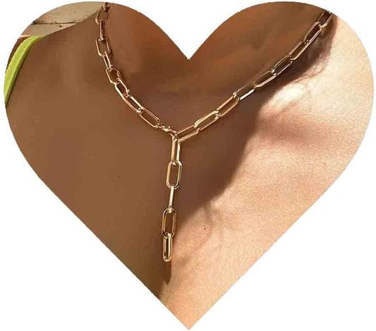 Boho Link Chain Y Necklace Gold Chain Lariat Necklace Chunky Chain Drop Necklace Paperclip Statement Necklace Jewelry for Women