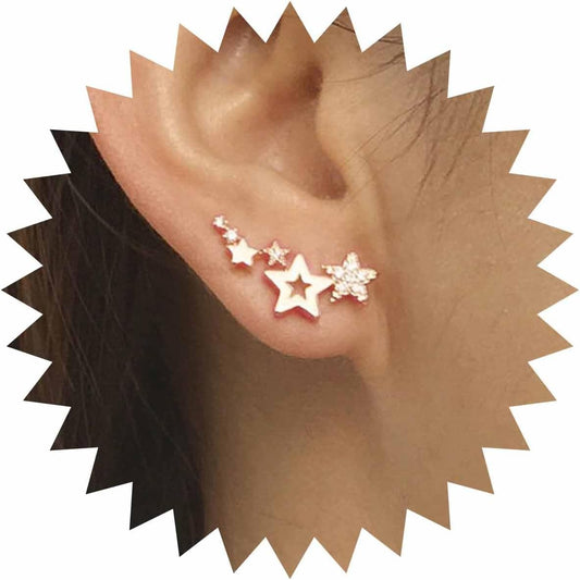 Boho Cz Star Ear Crawler Earrings Crystal Star Climber Earrings Gold Star Stud Earrings Vintage Cluster Star Earrings Jewelry for Women