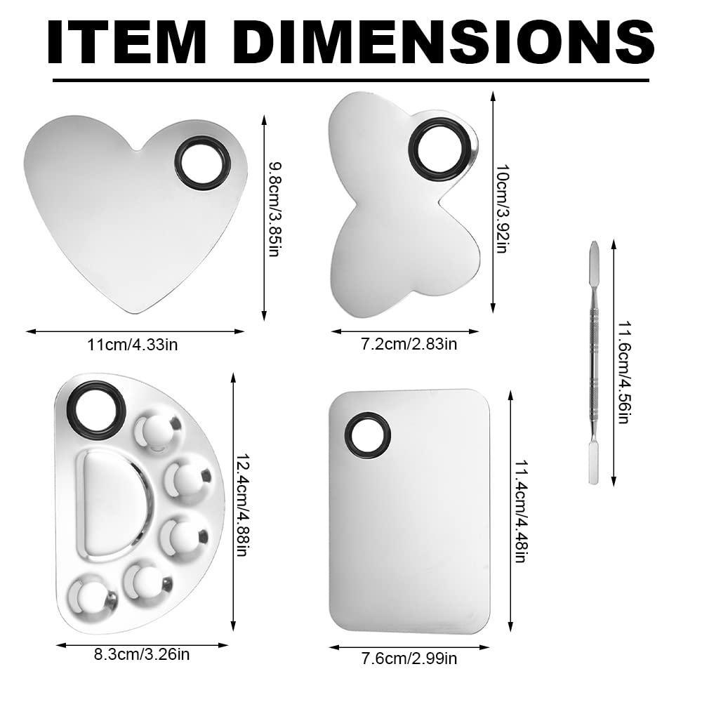 4 Pack Makeup Mixing Palette with Spatula, Stainless Steel Cosmetic Palette, Makeup Foundation Mixing Palette, Makeup Metal Mixing Tray for Makeup Nail Art Accessories